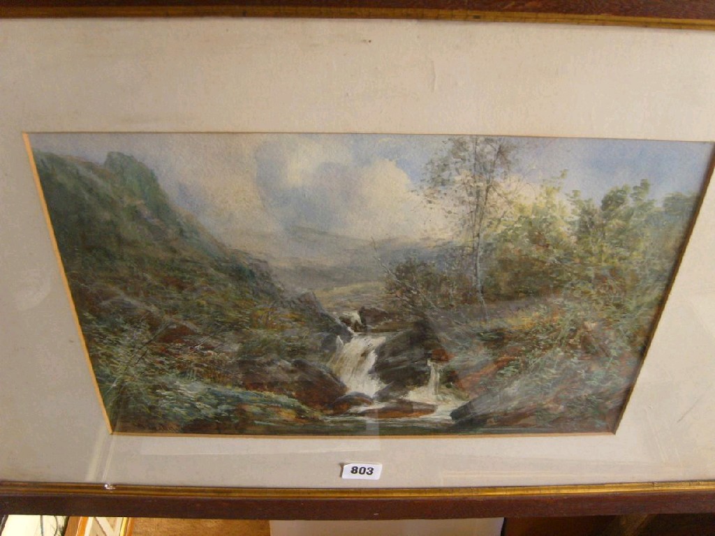 Appraisal: A th century watercolour of a mountainous landscape with waterfall