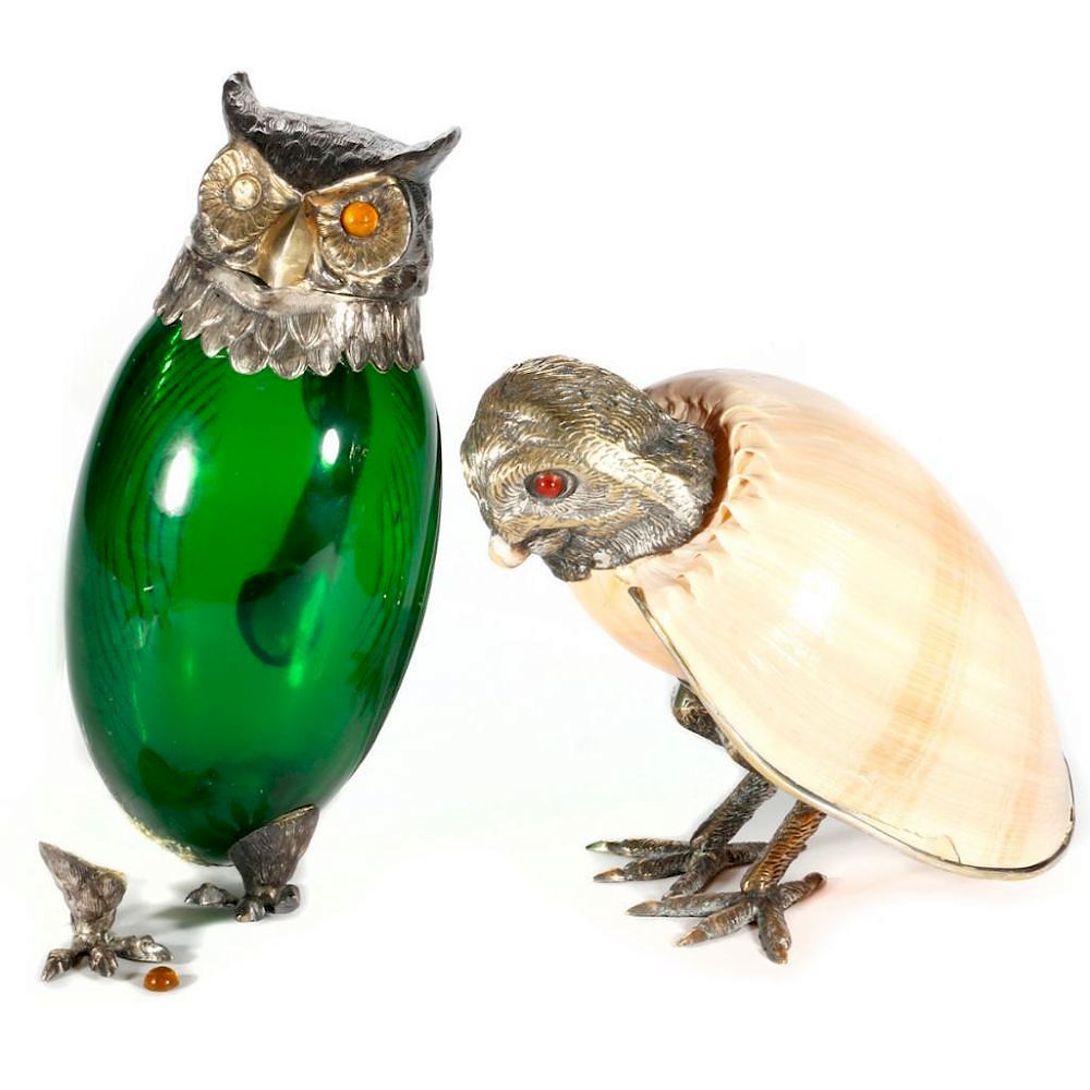 Appraisal: Two owl figures Two silver plate owl figures one incorporating