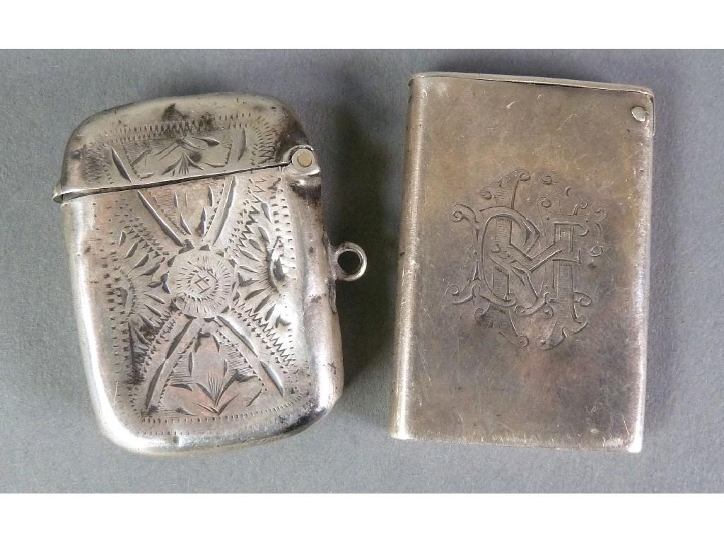 Appraisal: VICTORIAN PLAIN SILVER SMALL VESTA CASE monogrammed cm x cm