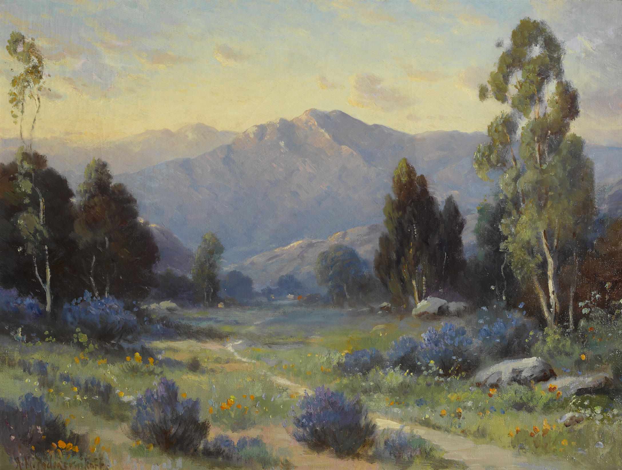 Appraisal: Alexis Matthew Podchernikoff Russian American - Sunset Santa Barbara mountain