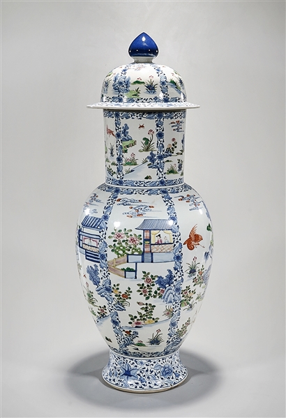 Appraisal: Tall Chinese enameled red blue and white porcelain covered vase