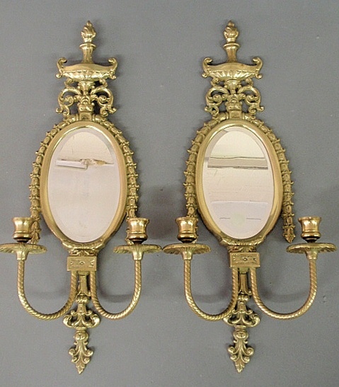 Appraisal: - Pair of French style brass mirrored sconces h x