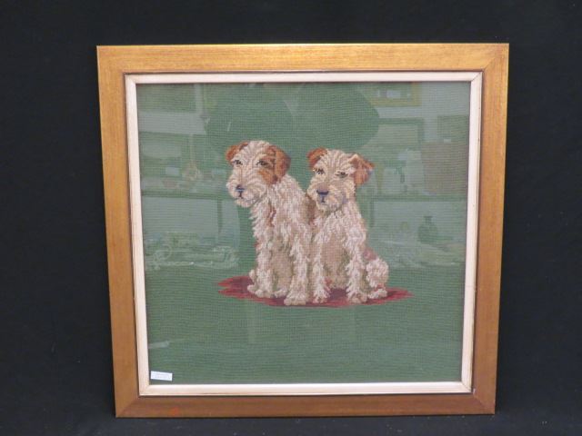 Appraisal: Framed Needlepoint of Two Terriers square nicely framed