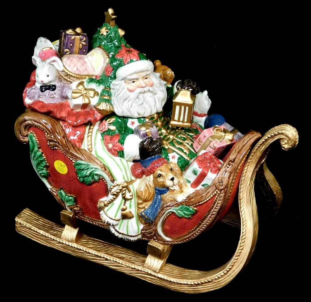 Appraisal: Fitz and Floyd Damask Holiday Sleigh cookie jar large ceramic