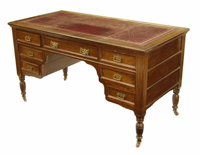 Appraisal: A late Victorian mahogany desk having a gilt tooled maroon