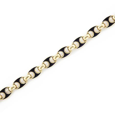 Appraisal: Gold and Blue Enamel Nautical Link Bracelet Estimate -