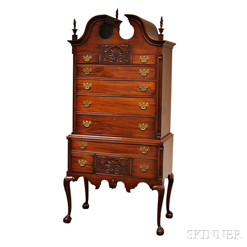 Appraisal: Chippendale-style Carved Mahogany Bonnet-top High Chest in the Philadelphia manner