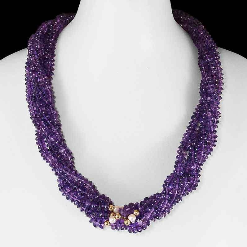 Appraisal: CT AMETHYST BEAD NECKLACE K yellow gold clasp with twisted