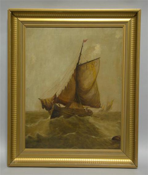 Appraisal: ATTRIBUTED TO THOMAS BUSH HARDY BRITISH - E SAILBOAT Oil