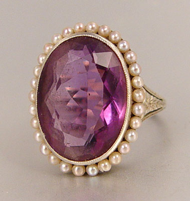 Appraisal: K AMETHYST SEED PEARL RING CA 'S K white gold