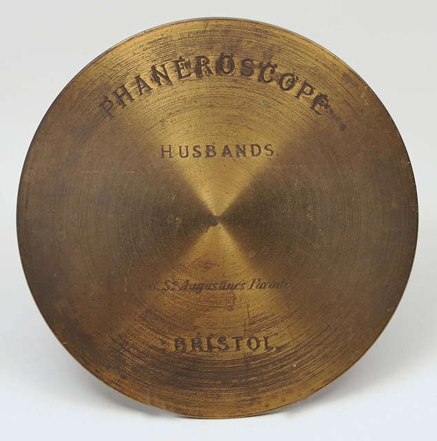 Appraisal: A CIRCULAR BRASS COVER FOR A PHANEROSCOPE engraved with the