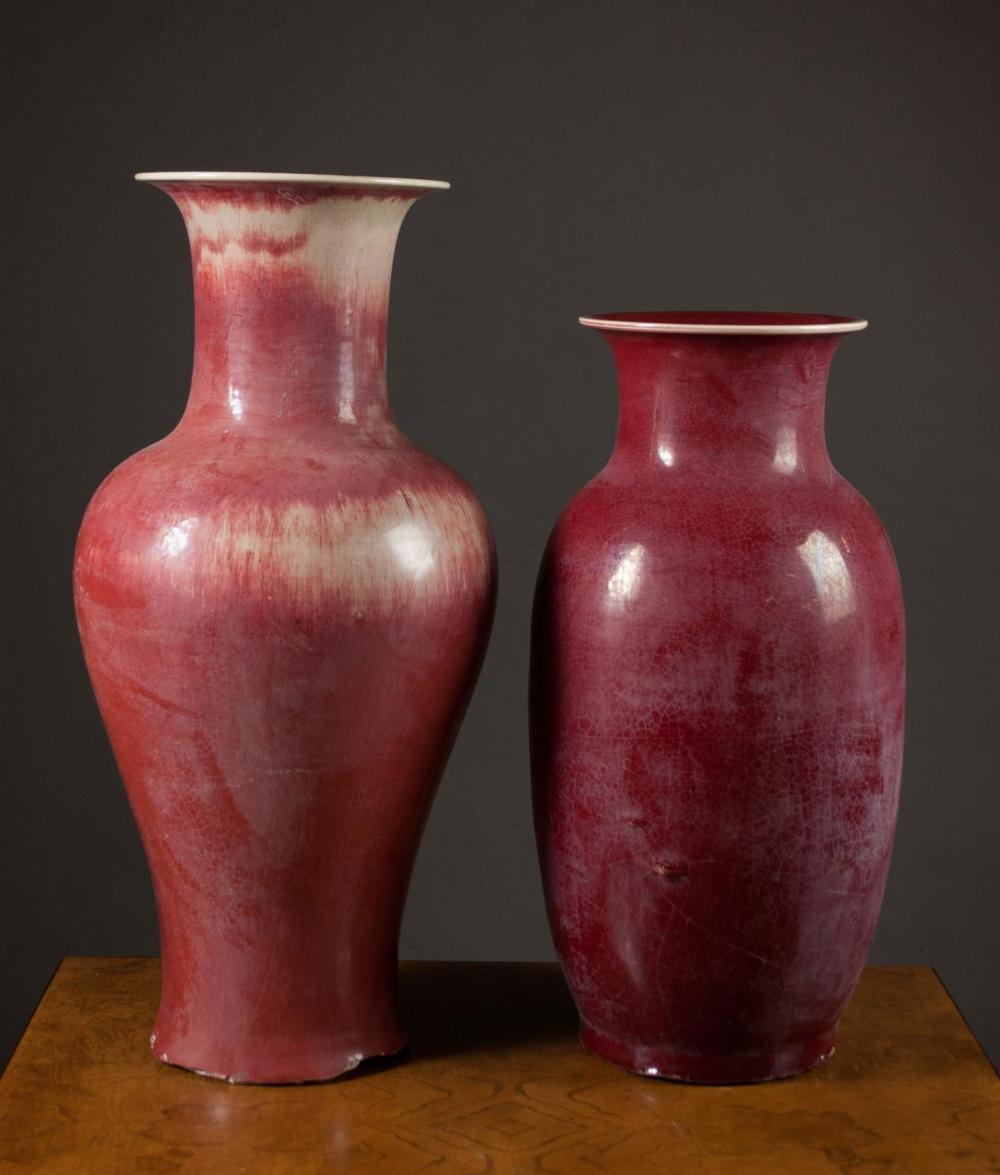 Appraisal: TWO CHINESE RED GLAZED VASES each of baluster form and