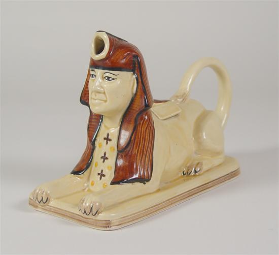 Appraisal: Staffordshire Teapot Egyptian lion with man's head and headdress Marked