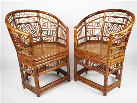 Appraisal: PAIR OF CHINESE HORSE-SHOE BACK BAMBOO CHAIRS LATE TH CENTURY