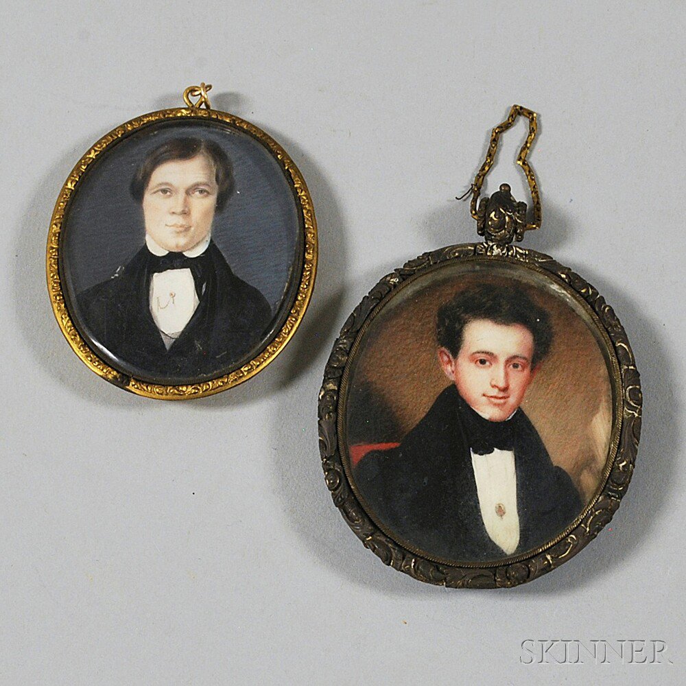 Appraisal: Two Portrait Miniatures of Young Men th century one in