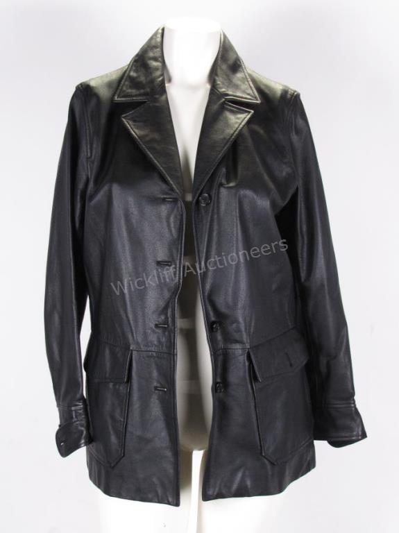 Appraisal: A lady's black leather car coat Lauren by Ralph Lauren