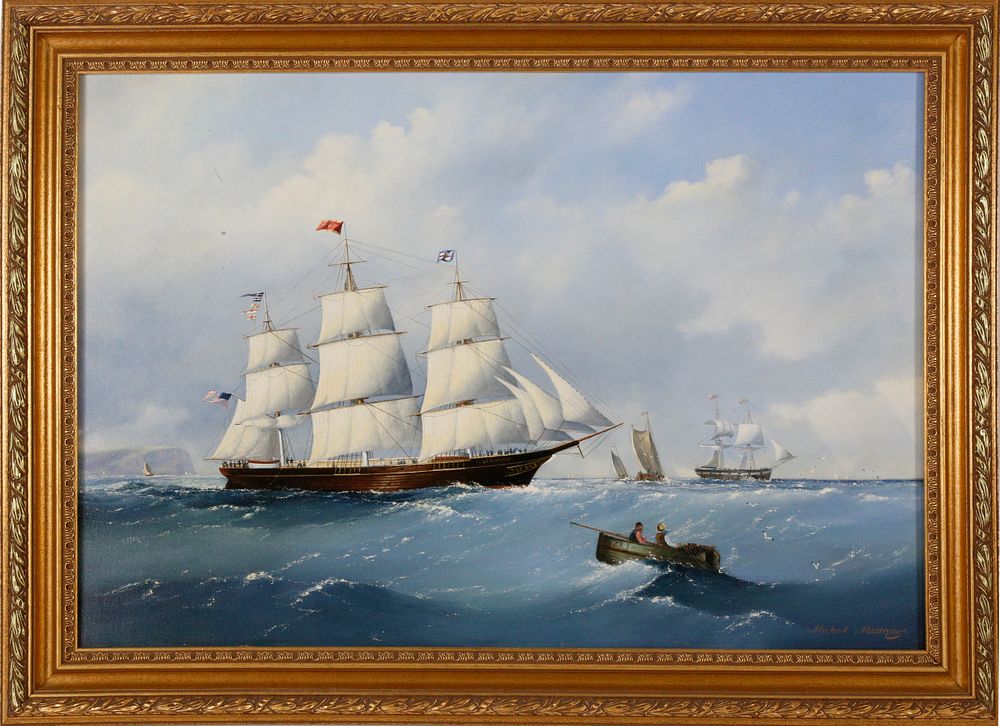 Appraisal: Michael Mathews Oil on Canvas Clipper Ship on the Open