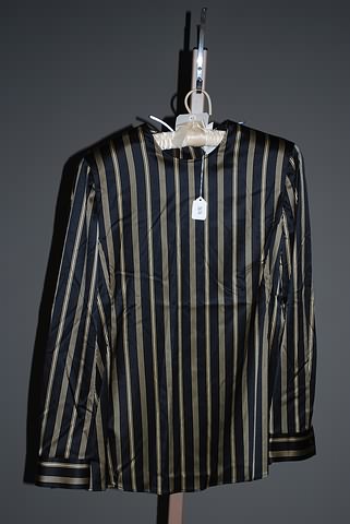 Appraisal: Giorgio Armani black gold stripe silk blouse long sleeve jewel