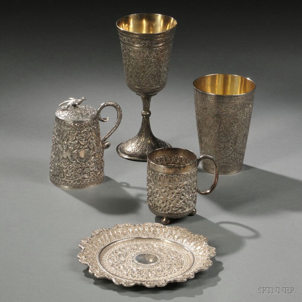 Appraisal: Five Pieces of Indian and Middle Eastern Silver th century