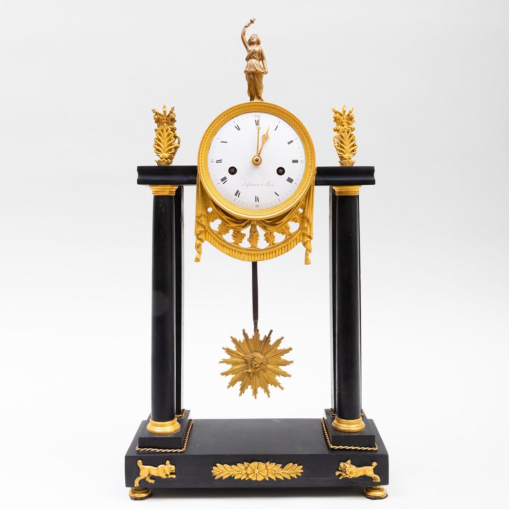 Appraisal: French Gilt-Bronze-Mounted Marble Mantel Clock The dial signed 'Leplattenier a