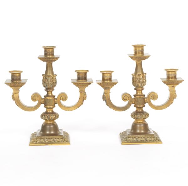 Appraisal: Pair of French Antique Neo-Classical Bonze Three-Light Candelabra as Lamps