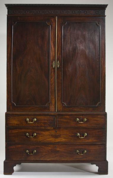 Appraisal: George III Linen Press ca mahogany veneer with oak secondary