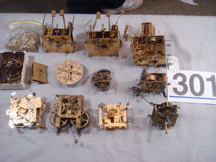 Appraisal: assorted brass clock movements plus the misc parts Estimate -