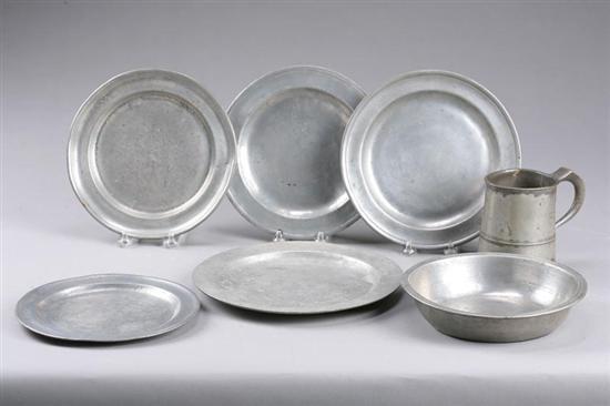 Appraisal: SEVEN PIECES OF PEWTER Measure stamped CM most likely for