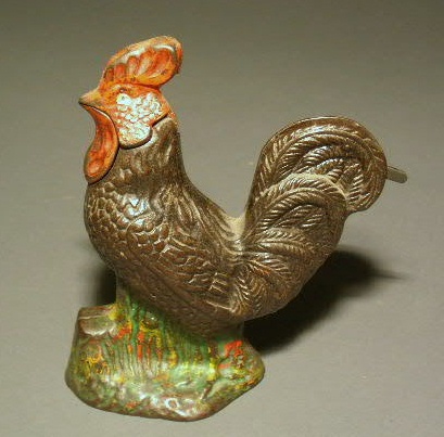 Appraisal: Cast iron mechanical rooster bank with original paint decoration h