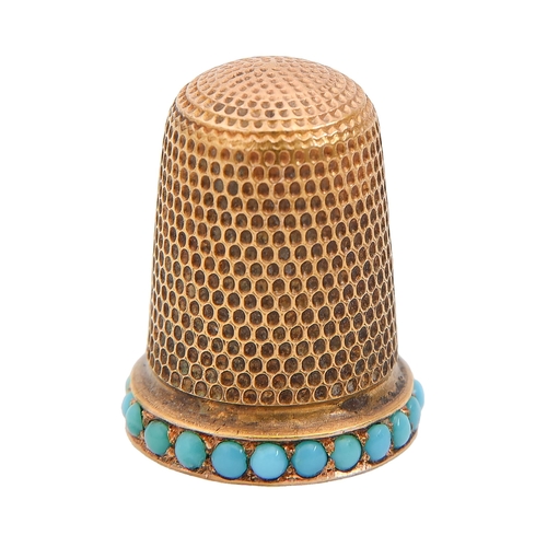 Appraisal: A turquoise set gold thimble c mm h inscribed ct