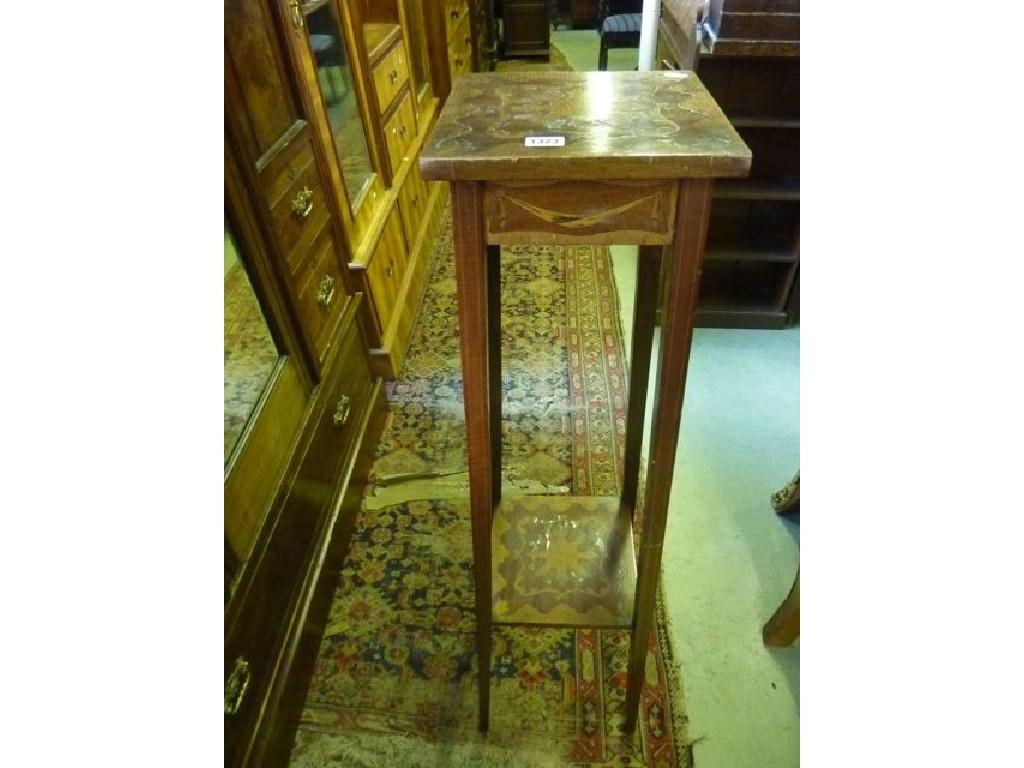 Appraisal: An inlaid Edwardian mahogany two tier plant stand of square