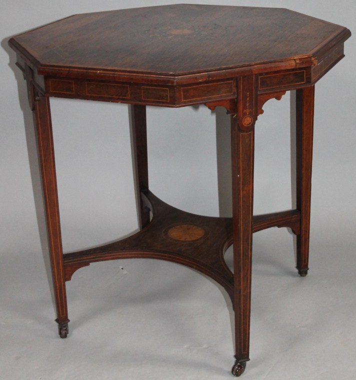 Appraisal: A thC rosewood occasional table the octagonal top inlaid with