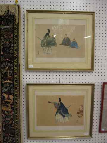 Appraisal: Pair of Japanese Woodblock Prints signed actor audience image area