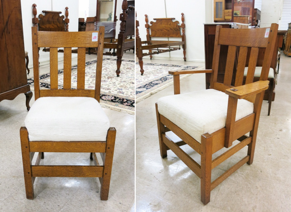 Appraisal: OAK ARMCHAIR AND MATCHING SIDE CHAIR Craftsman style American c