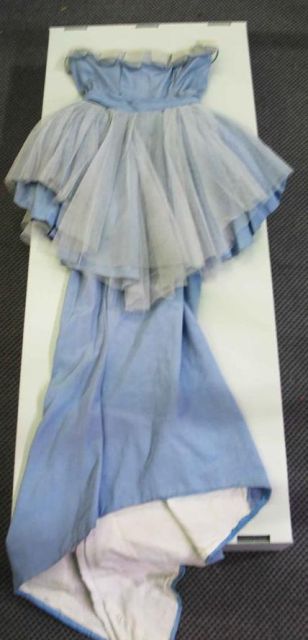 Appraisal: Theatrical evening dress in blue taffeta with net accent to