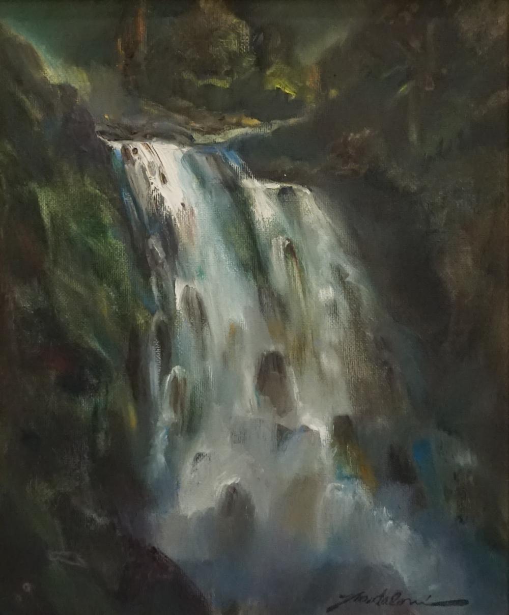 Appraisal: th Century School Waterfall in the Jungle Oil on Canvas