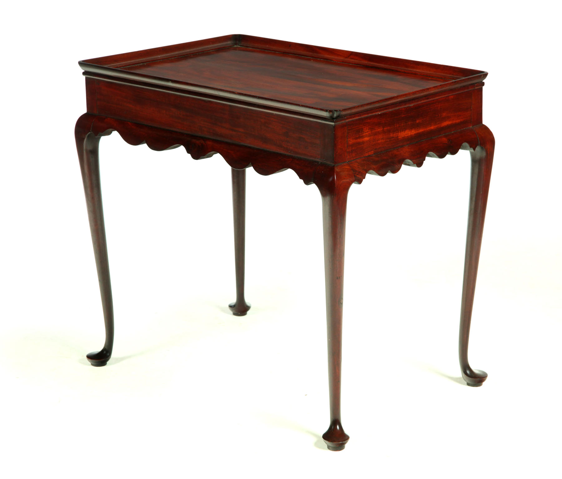 Appraisal: QUEEN ANNE-STYLE TRAY-TOP TEA TABLE Late th century mahogany with