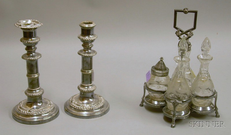 Appraisal: Victorian Medallion Pattern Silver Plated Cruet Set and a pair