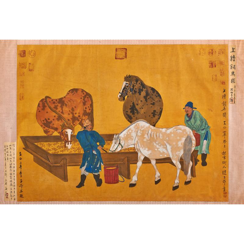 Appraisal: AFTER ZHOA ZIANG ZHOA MENGFU Chinese - Two Hand-painted silk