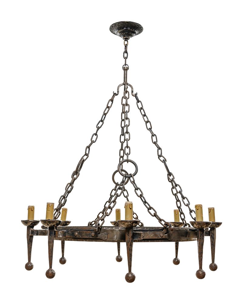 Appraisal: A French Provincial Wrought Iron Eight-Light Chandelier A French Provincial