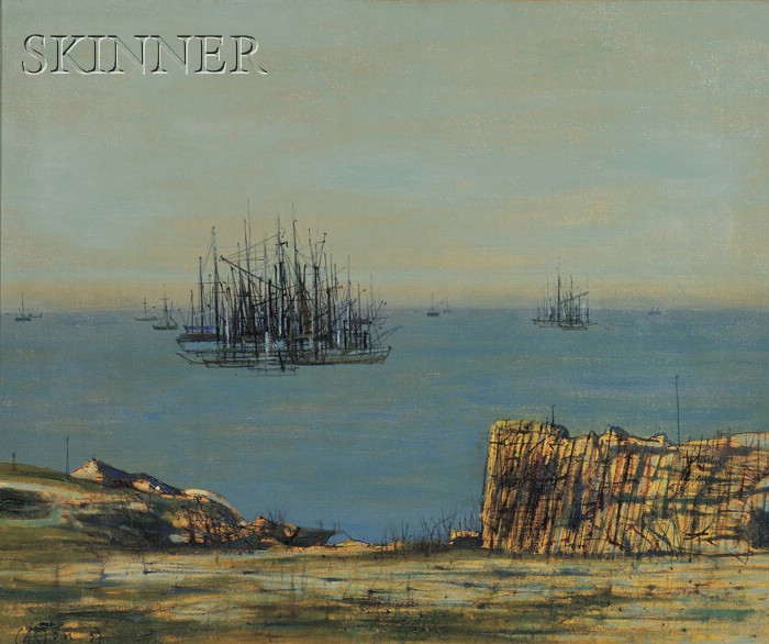 Appraisal: Jean Carzou French - View of Ships off the Coast