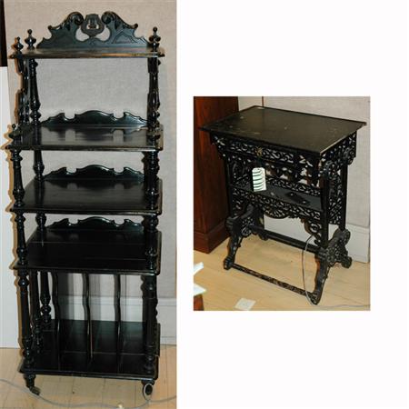 Appraisal: Victorian Black Painted Etagere Together with a Victorian Carved Work