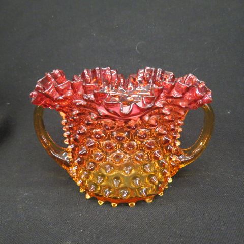 Appraisal: Amberina Art Glass Bowl handled hobnail ruffled excellent