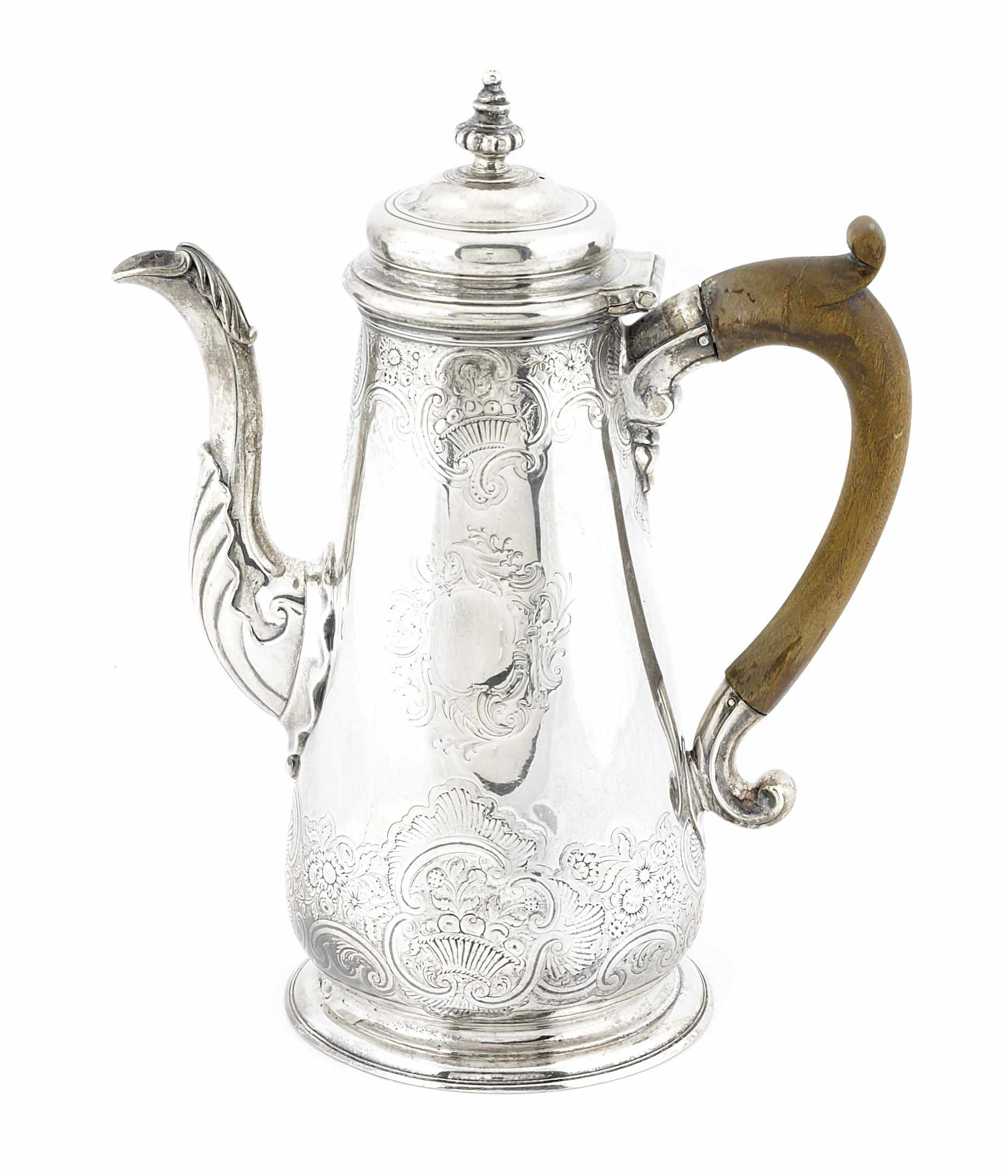 Appraisal: A George II sterling silver coffee pot Thomas Whipham William