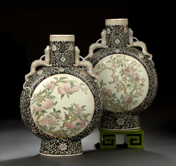 Appraisal: Pair of Chinese Export Porcelain Moon Flasks each of traditional