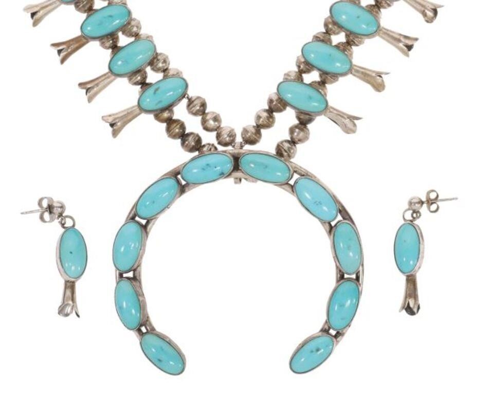 Appraisal: set Southwest style turquoise squash blossom jewelry set including necklace