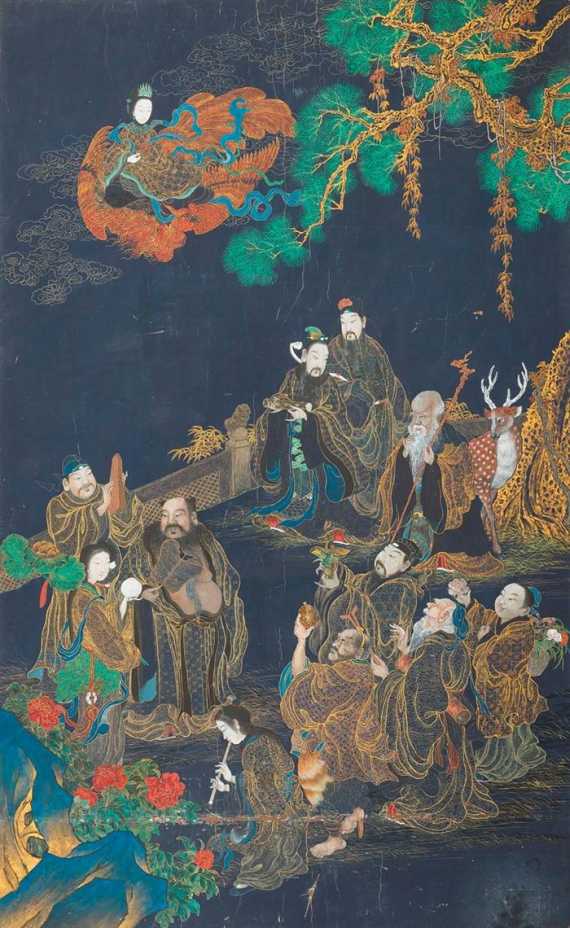 Appraisal: A LARGE AND VERY DETAILED PAINTING OF THE EIGHT IMMORTALS