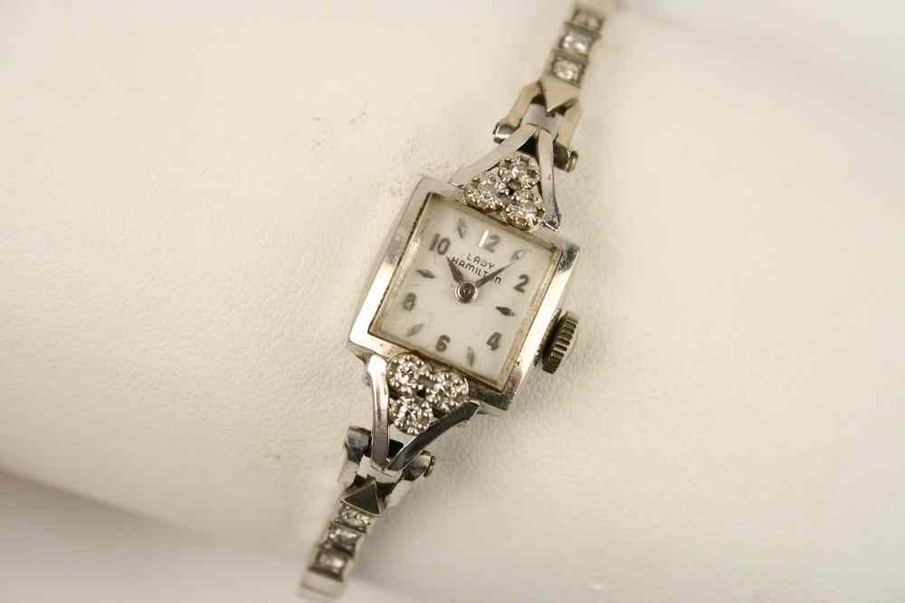 Appraisal: LADY'S WATCH - K white gold lady's Hamilton wristwatch square