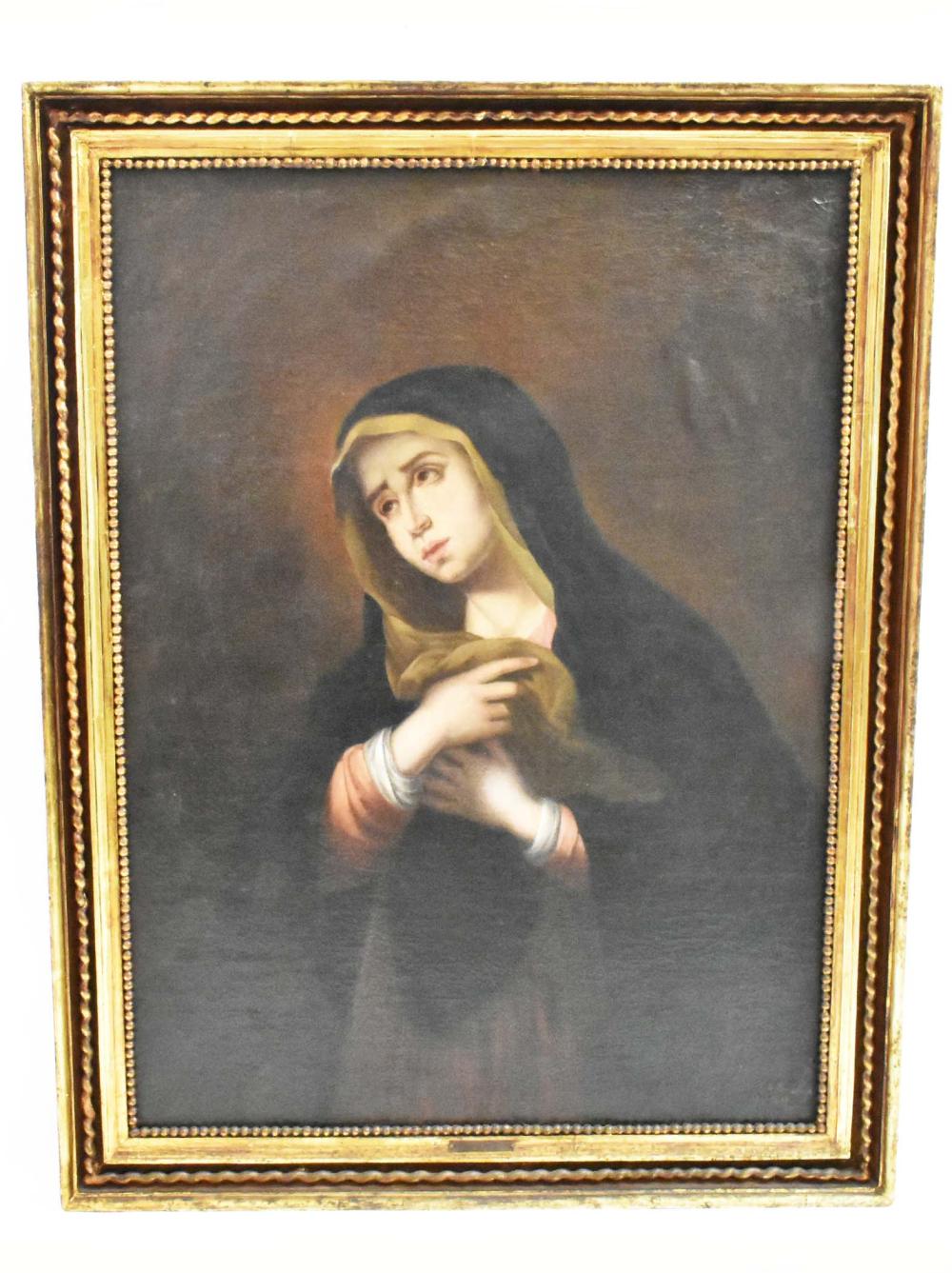 Appraisal: ITALIAN SPANISH SCHOOL TH CENTURY Sorrowful Virgin Mary Signed l