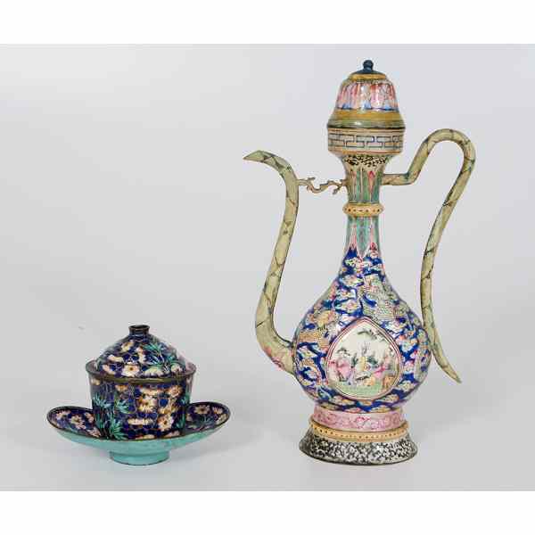 Appraisal: Chinese Enameled Ewer Plus Chinese An enameled ewer the exterior